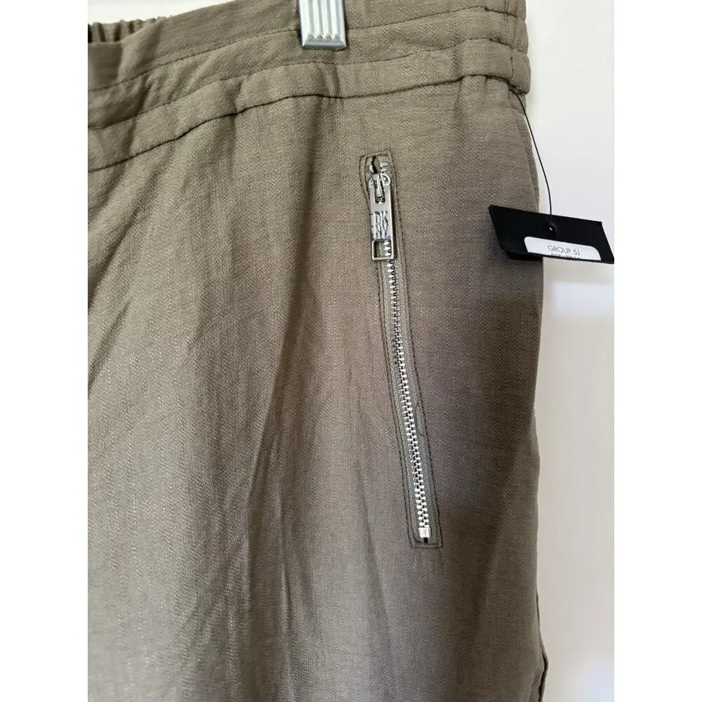 DKNY Womens Trousers Pants XL Green Elastic Waist Wide Leg